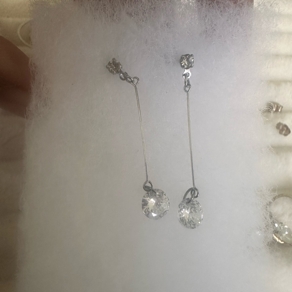 Silver Drop Cubic Zirconia Dangle Earrings - Clear